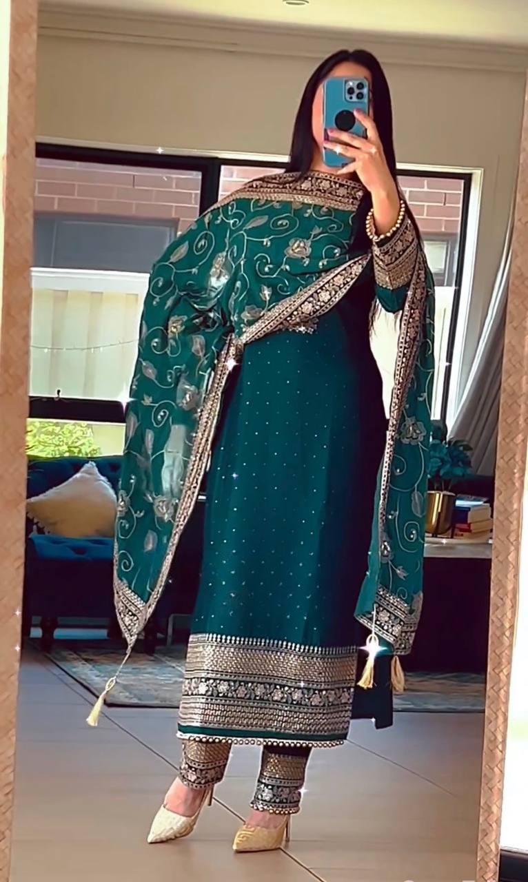 Presenting New Long Pakistani Suit Top Pant and Dupptta In Fancy Style Set - Image 3