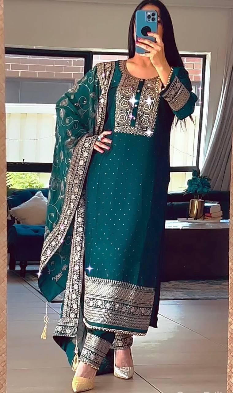 Presenting New Long Pakistani Suit Top Pant and Dupptta In Fancy Style Set - Image 4
