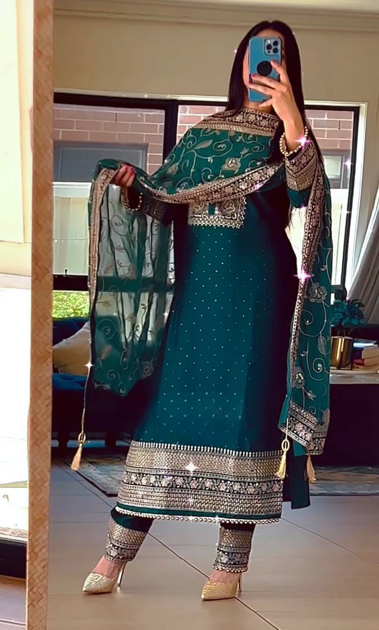 Presenting New Long Pakistani Suit Top Pant and Dupptta In Fancy Style Set - Image 5