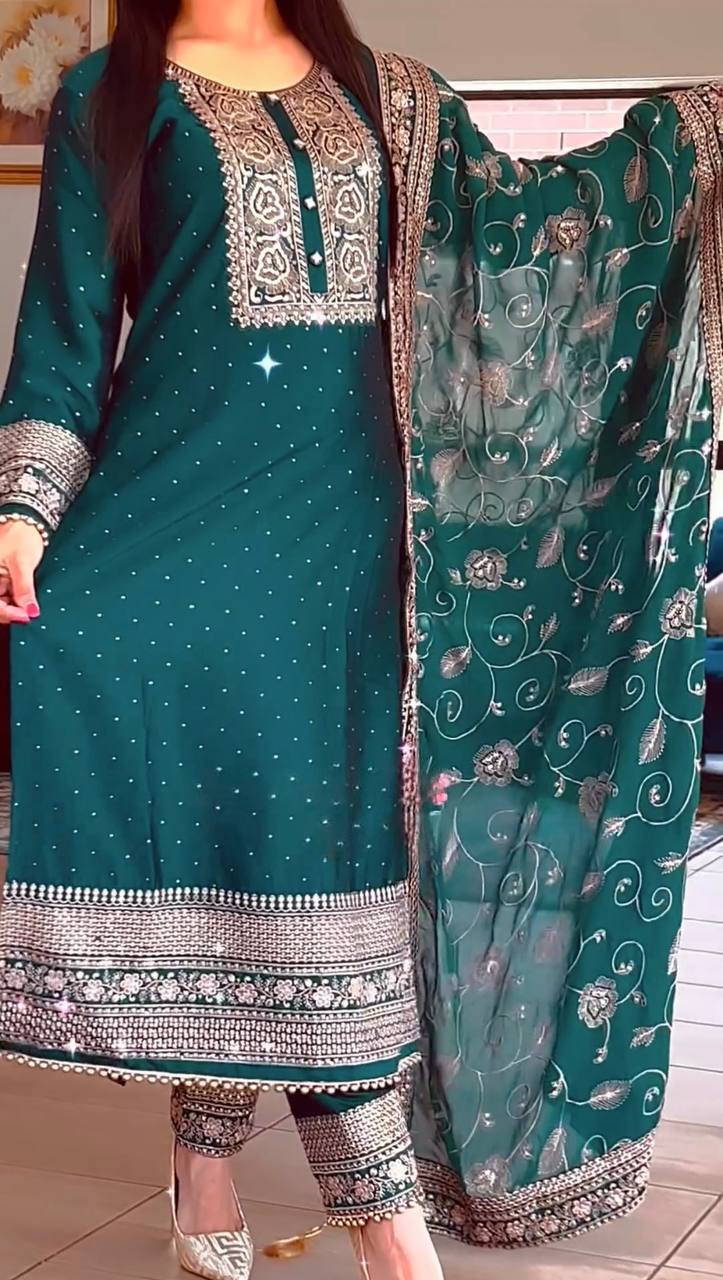 Presenting New Long Pakistani Suit Top Pant and Dupptta In Fancy Style Set - Image 6