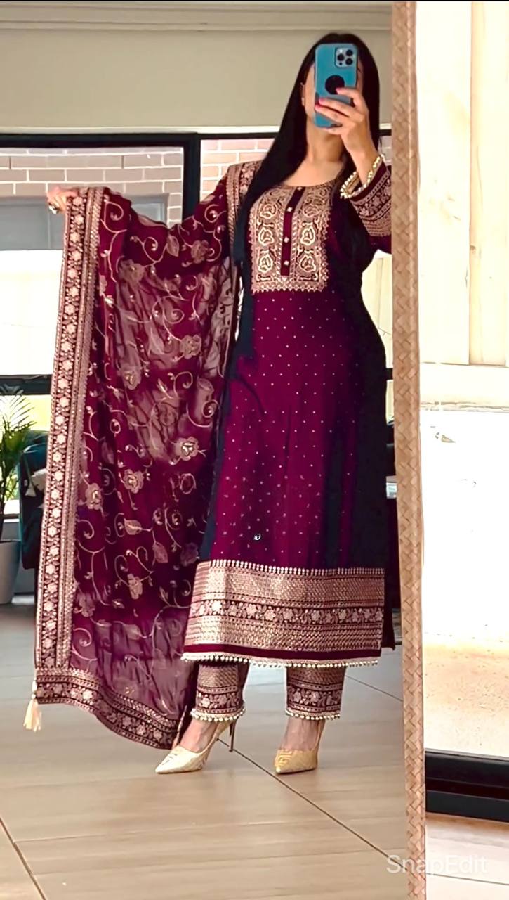 Presenting New Long Pakistani Suit Top Pant and Dupptta In Fancy Style Set - Image 7
