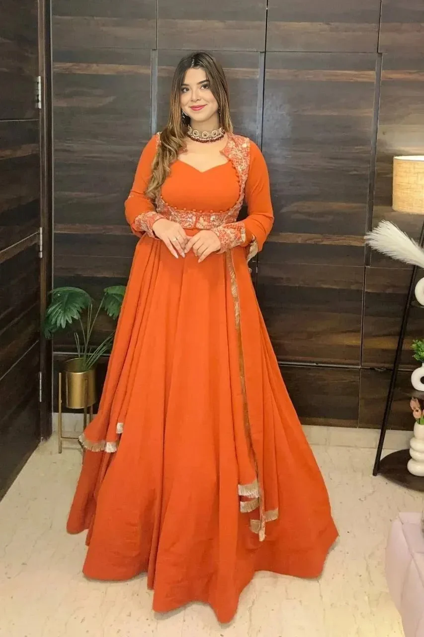 Chic and Stunning Orange Floor-Length Dress - Image 3