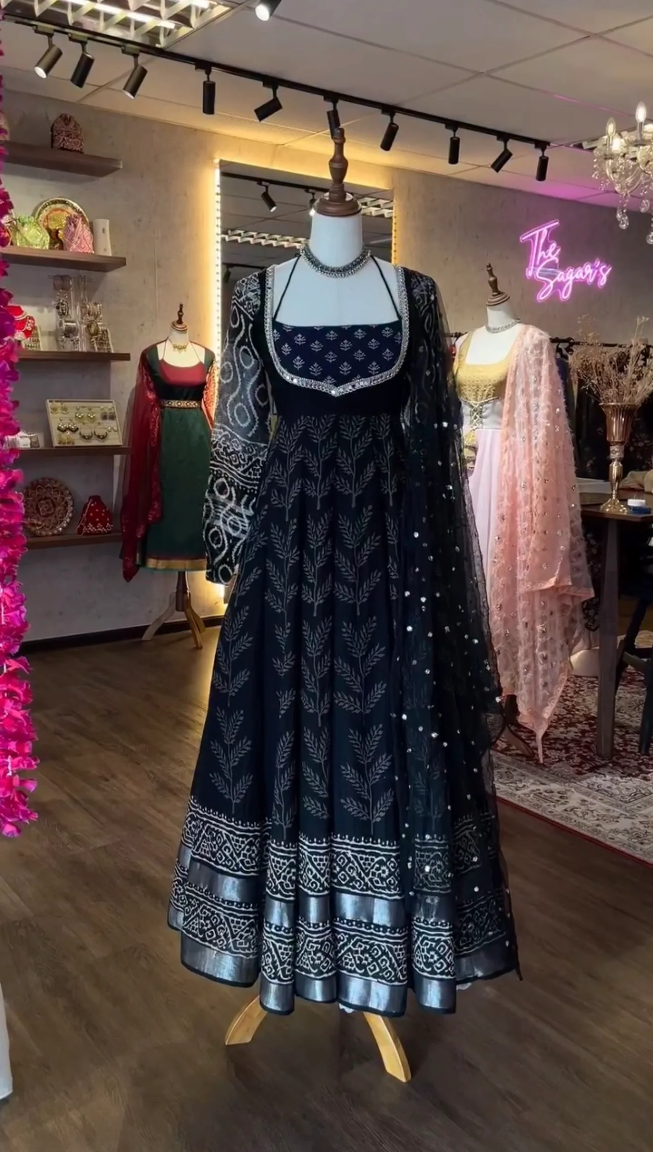Classic Neavy Blue Print Muslin Cotton Anarkali Set - Image 3