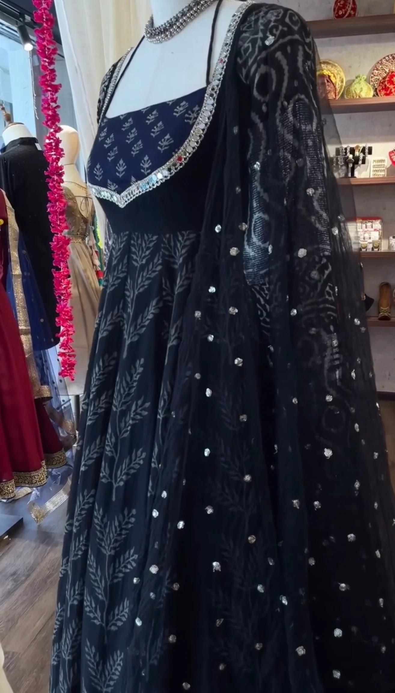 Classic Neavy Blue Print Muslin Cotton Anarkali Set - Image 6