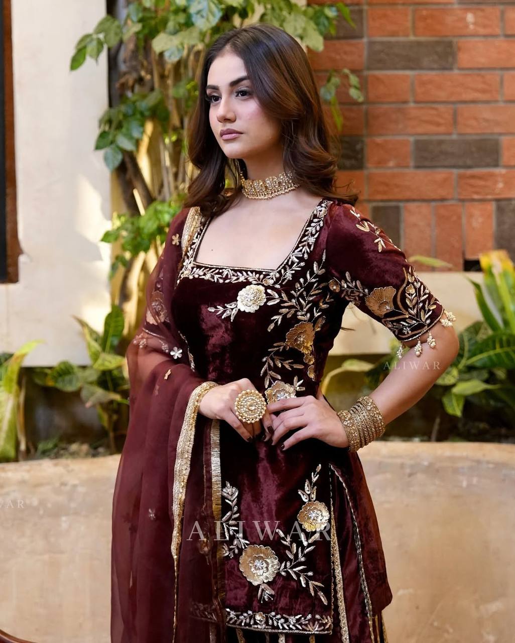 Heavy Viscous Velvet Designer Party Wear Look Top-Dupatta and Fully Stiched Bottom Suit - Image 3