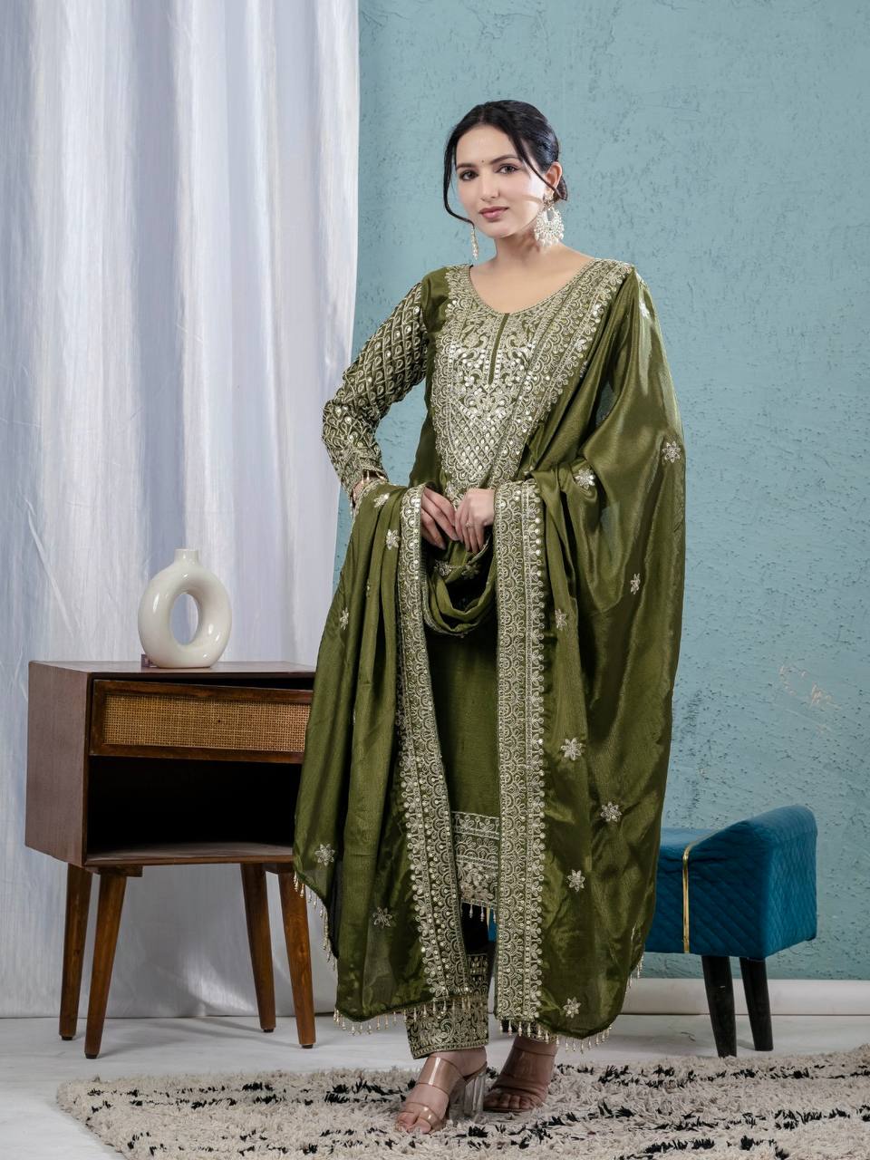 Intricately Embroidered Formal Suit with Matching Dupatta Set - Image 3