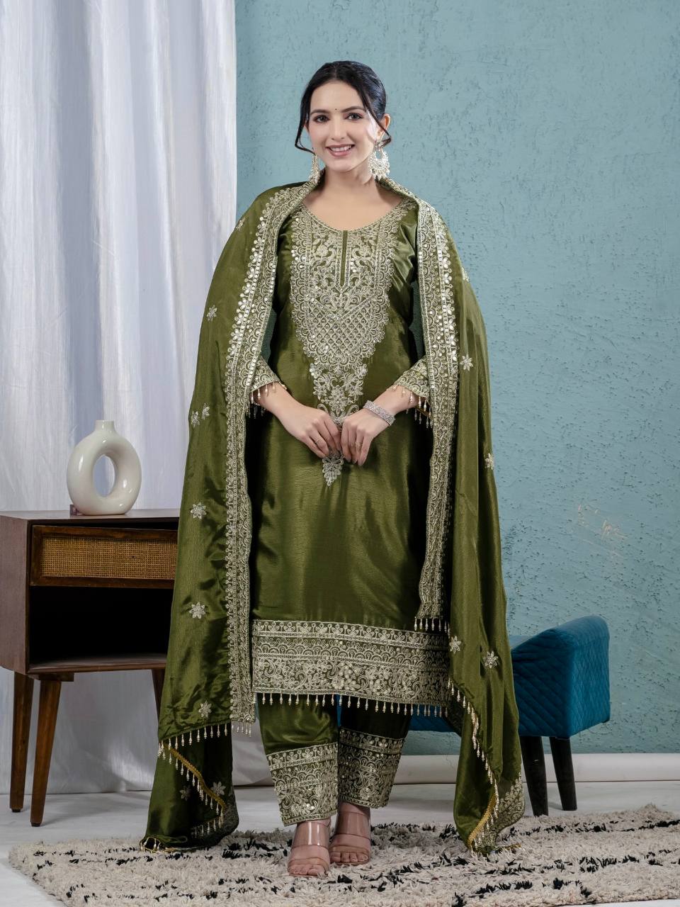 Intricately Embroidered Formal Suit with Matching Dupatta Set - Image 4