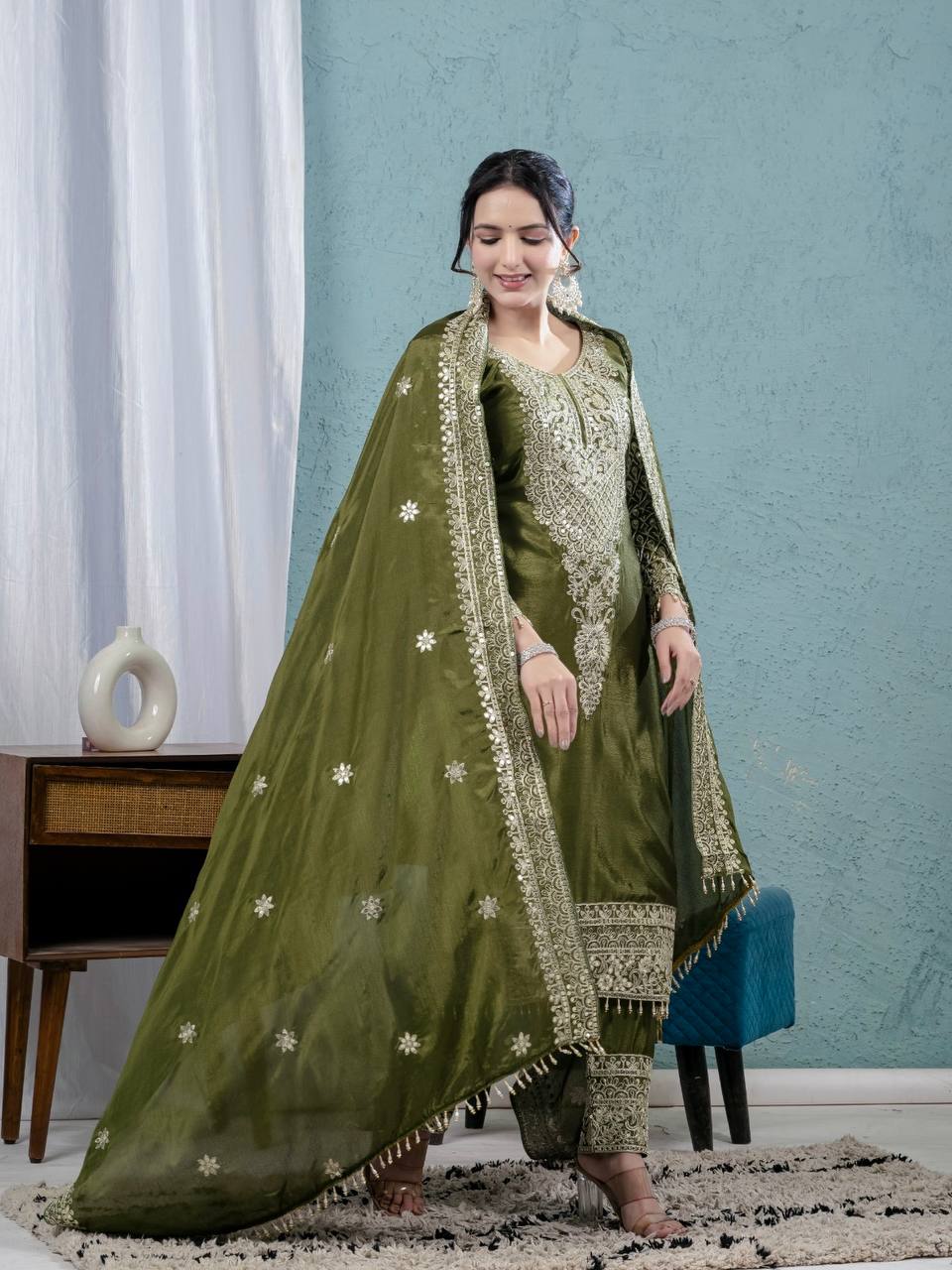 Intricately Embroidered Formal Suit with Matching Dupatta Set - Image 5