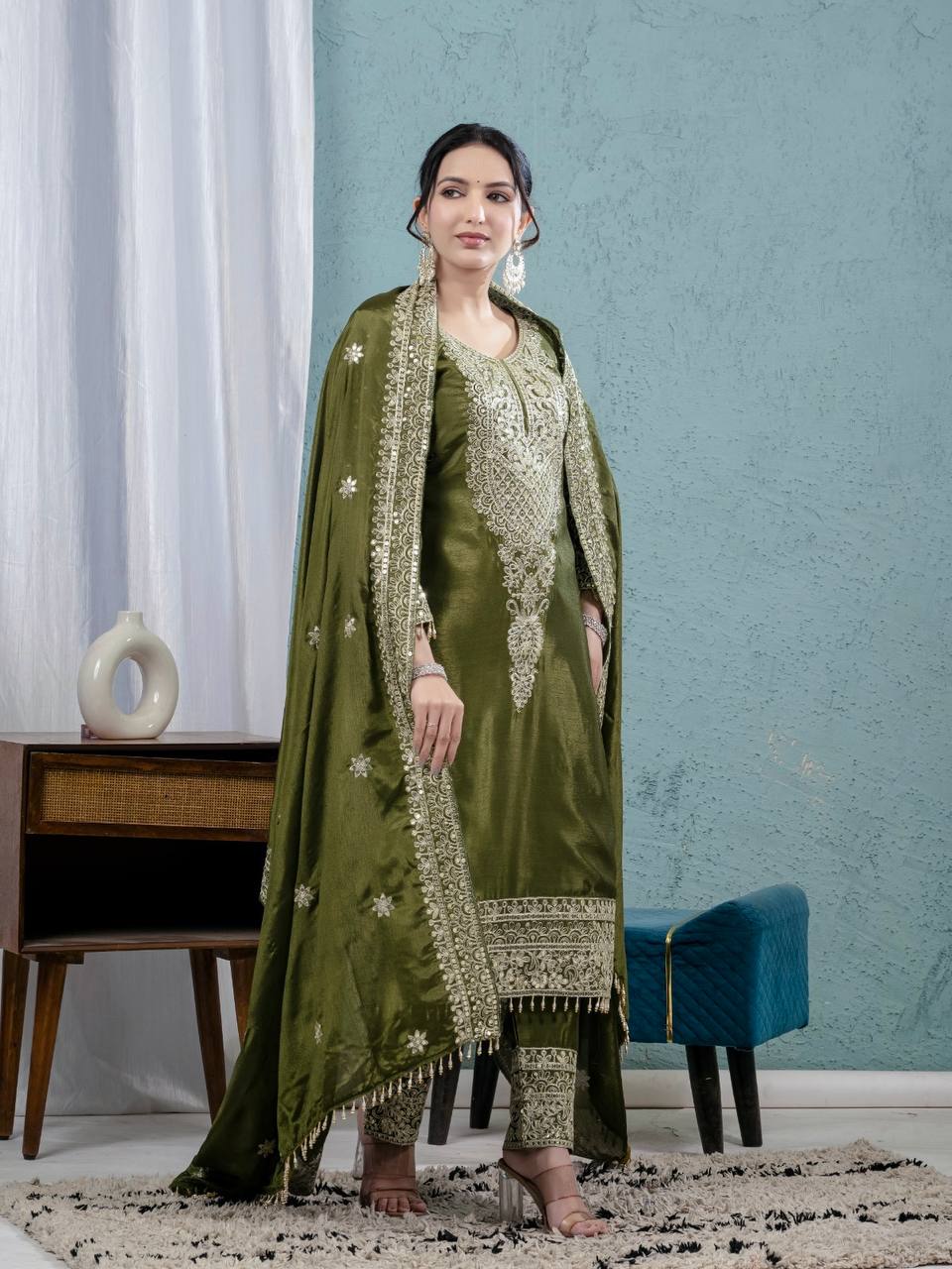 Intricately Embroidered Formal Suit with Matching Dupatta Set - Image 6