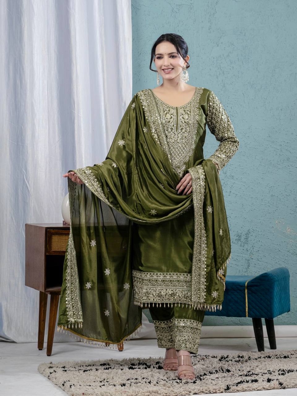 Intricately Embroidered Formal Suit with Matching Dupatta Set - Image 7