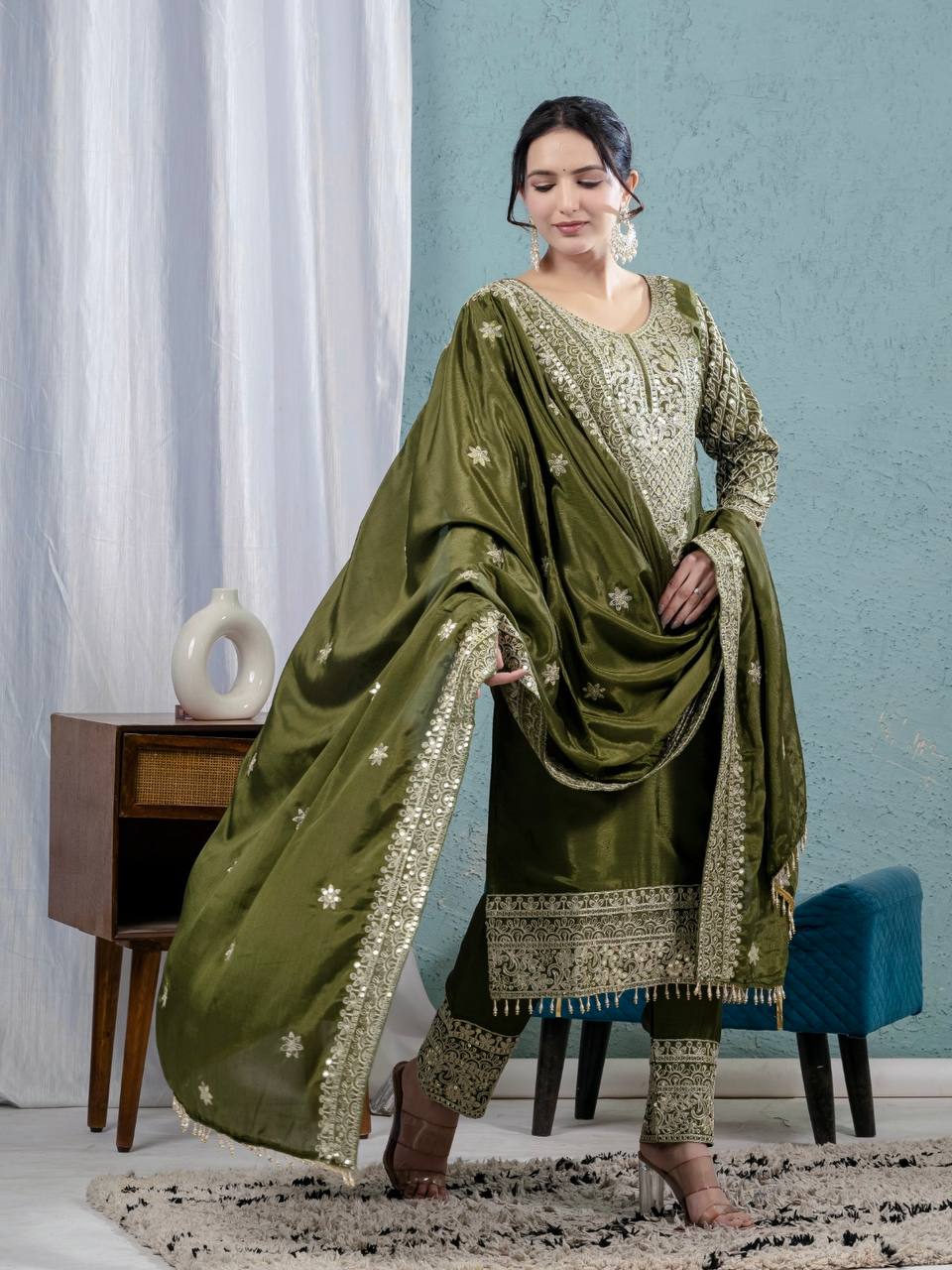 Intricately Embroidered Formal Suit with Matching Dupatta Set - Image 8