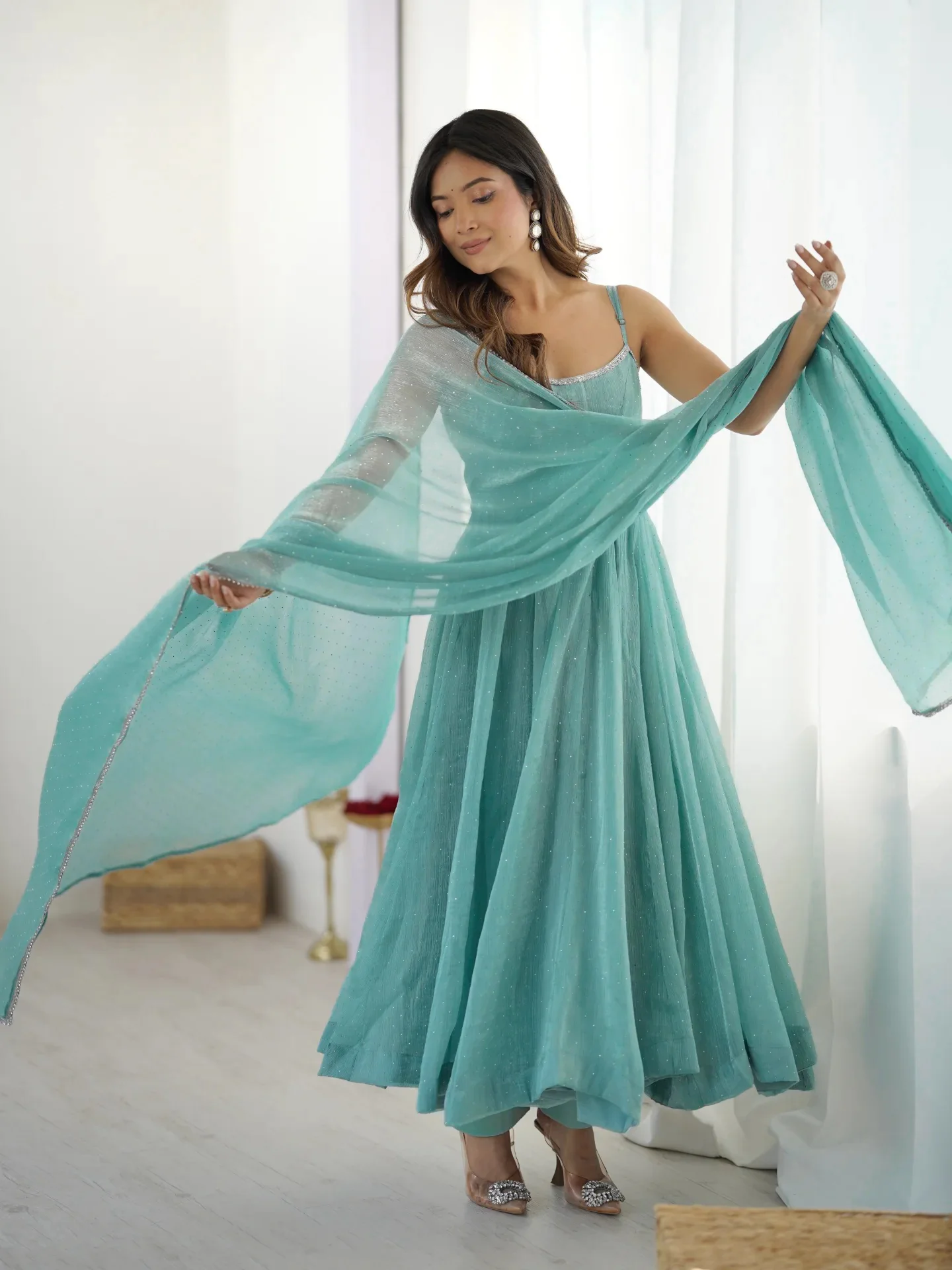 Luminous Aqua Flowing Dress - Image 3
