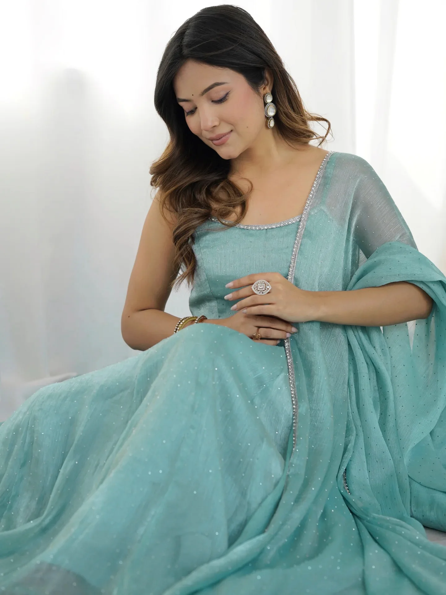 Luminous Aqua Flowing Dress - Image 5