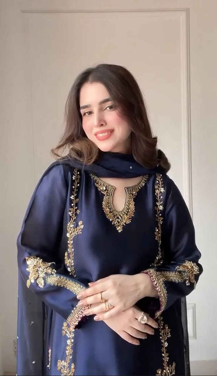 Midnight Blue Zari Bids Hand Work Full Hand Work Suit Set - Image 5