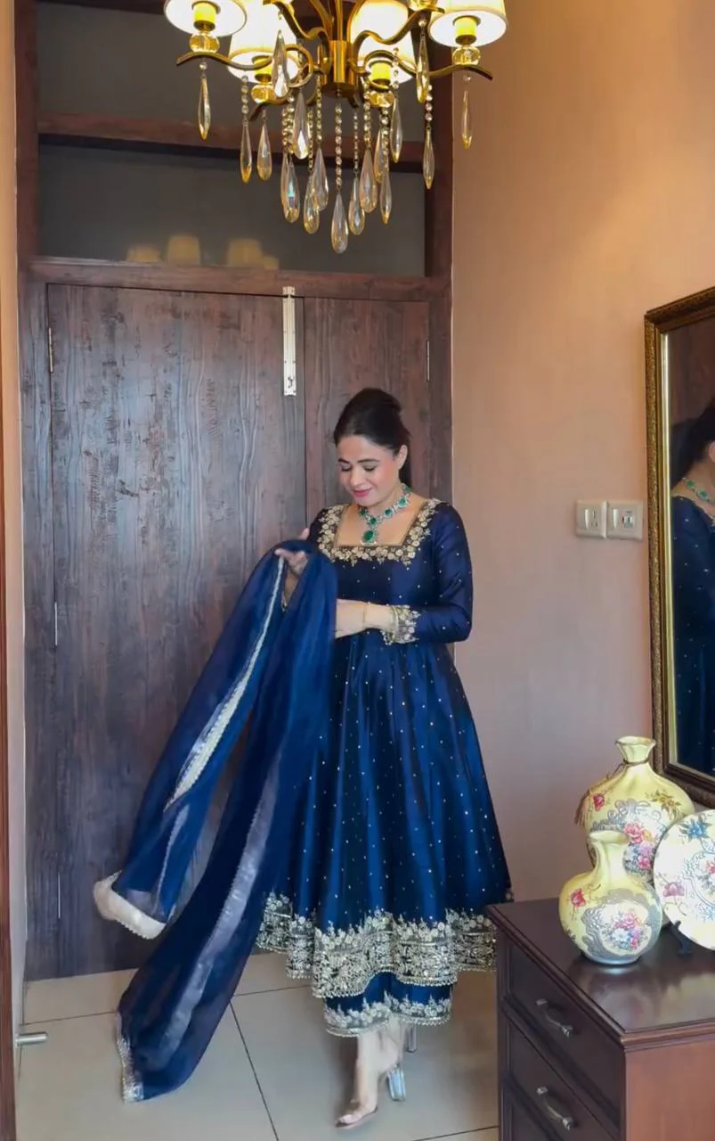 New Party Wear Look Pur Vichitra Silk Anarkali Gown - Image 10