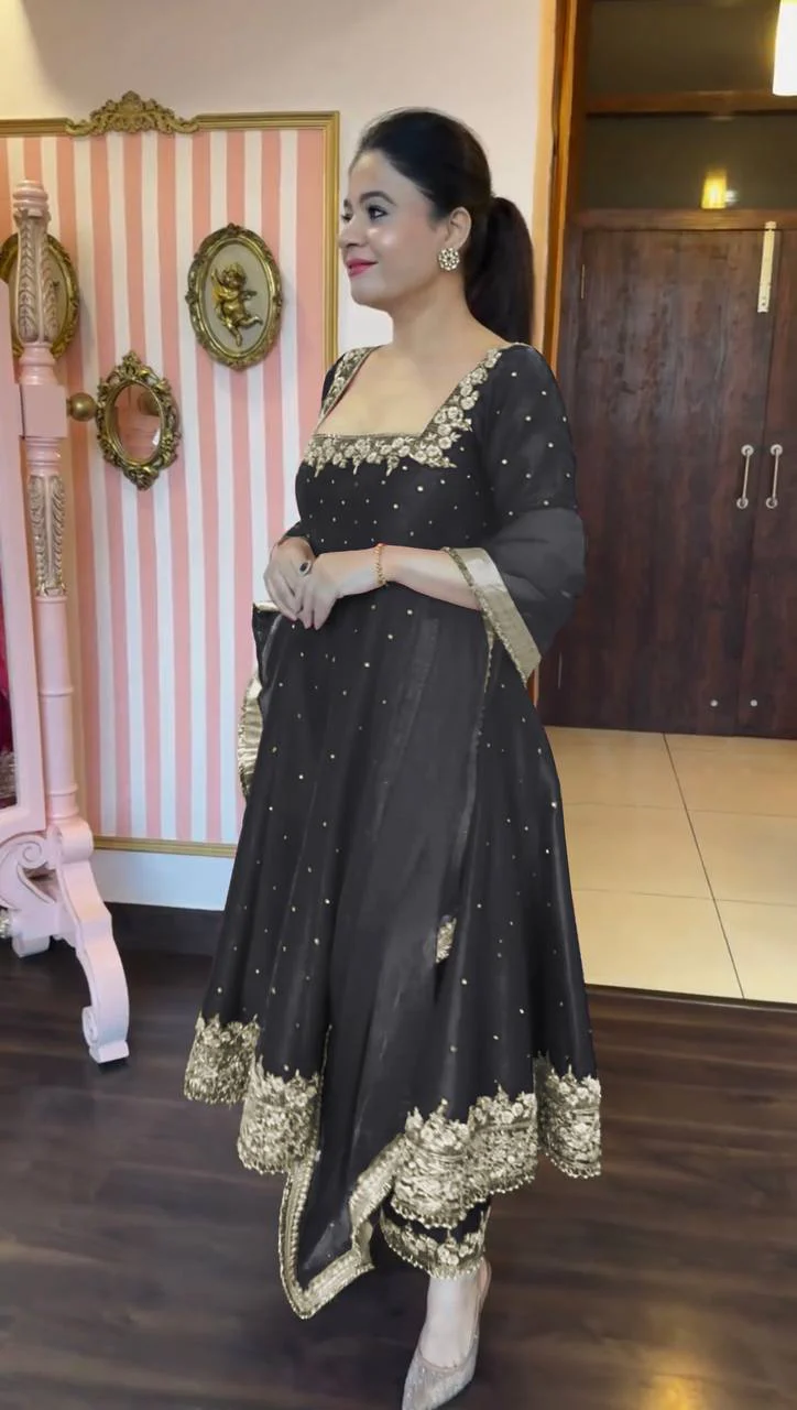 New Party Wear Look Pur Vichitra Silk Anarkali Gown - Image 13