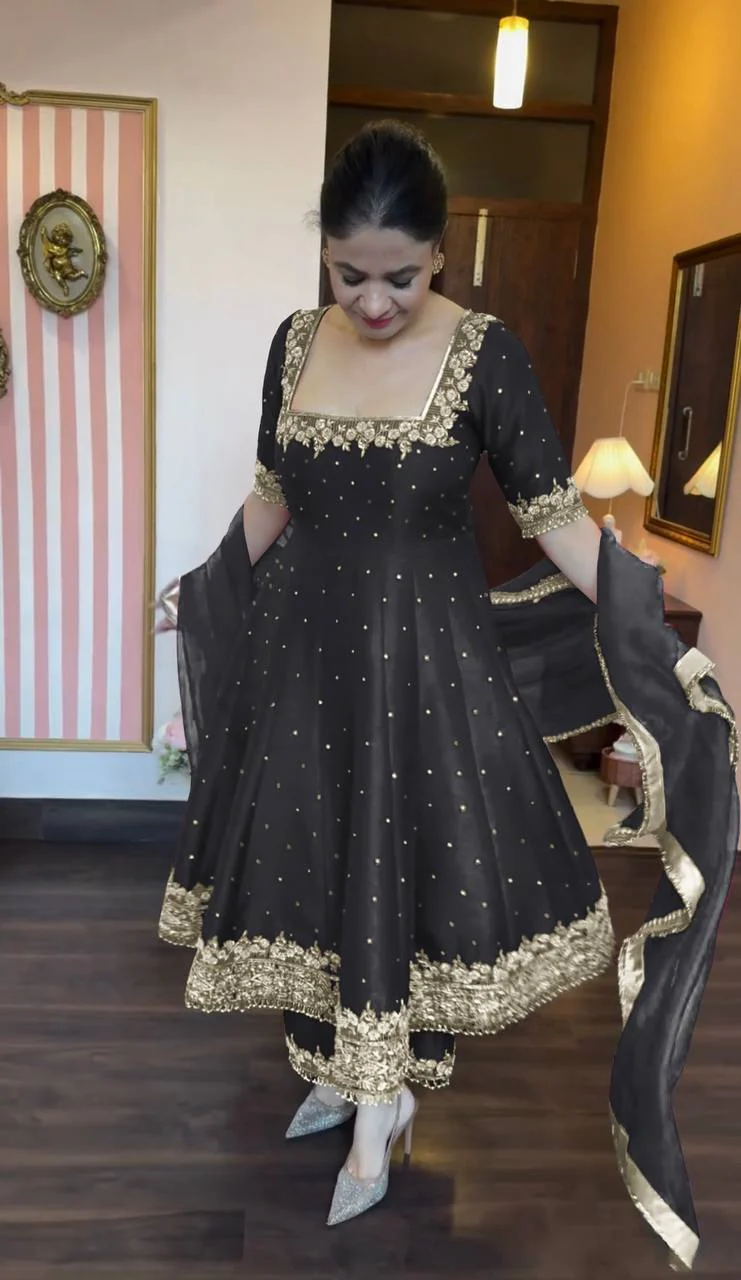 New Party Wear Look Pur Vichitra Silk Anarkali Gown - Image 14
