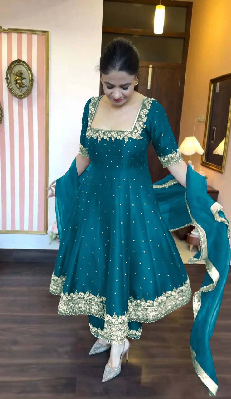 New Party Wear Look Pur Vichitra Silk Anarkali Gown - Image 15