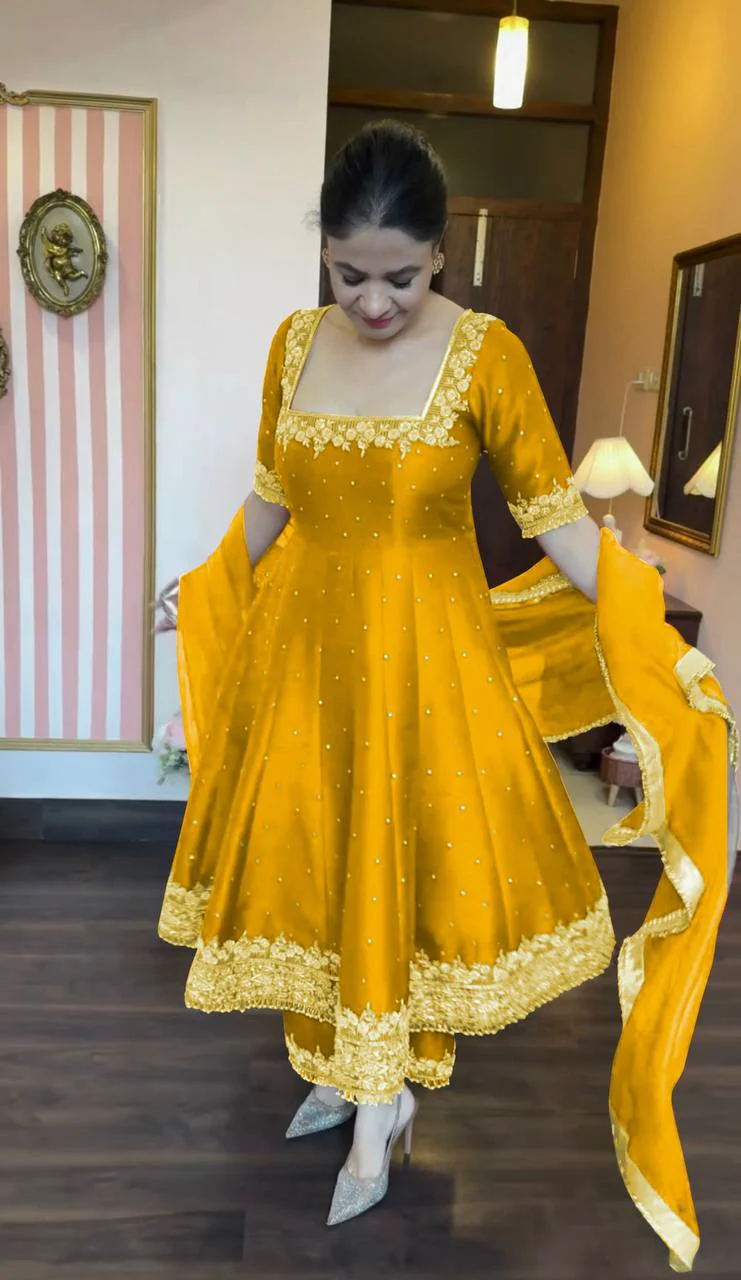 New Party Wear Look Pur Vichitra Silk Anarkali Gown - Image 17
