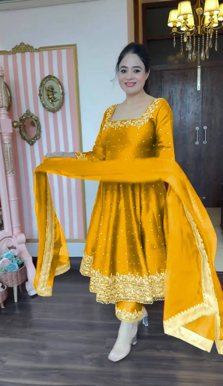 New Party Wear Look Pur Vichitra Silk Anarkali Gown - Image 18