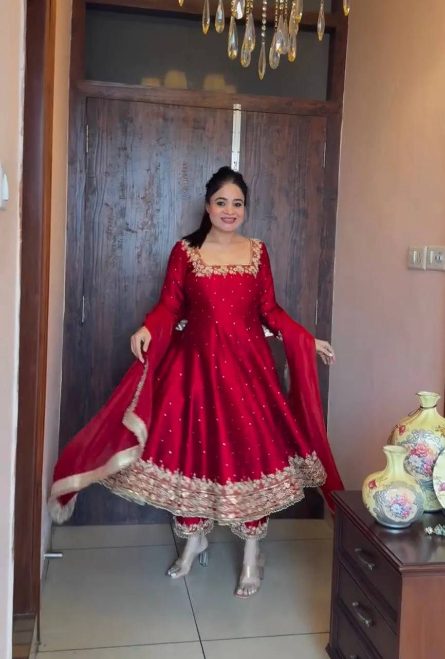 New Party Wear Look Pur Vichitra Silk Anarkali Gown - Image 4