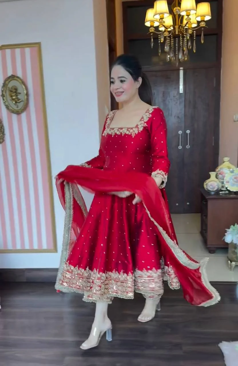 New Party Wear Look Pur Vichitra Silk Anarkali Gown - Image 5