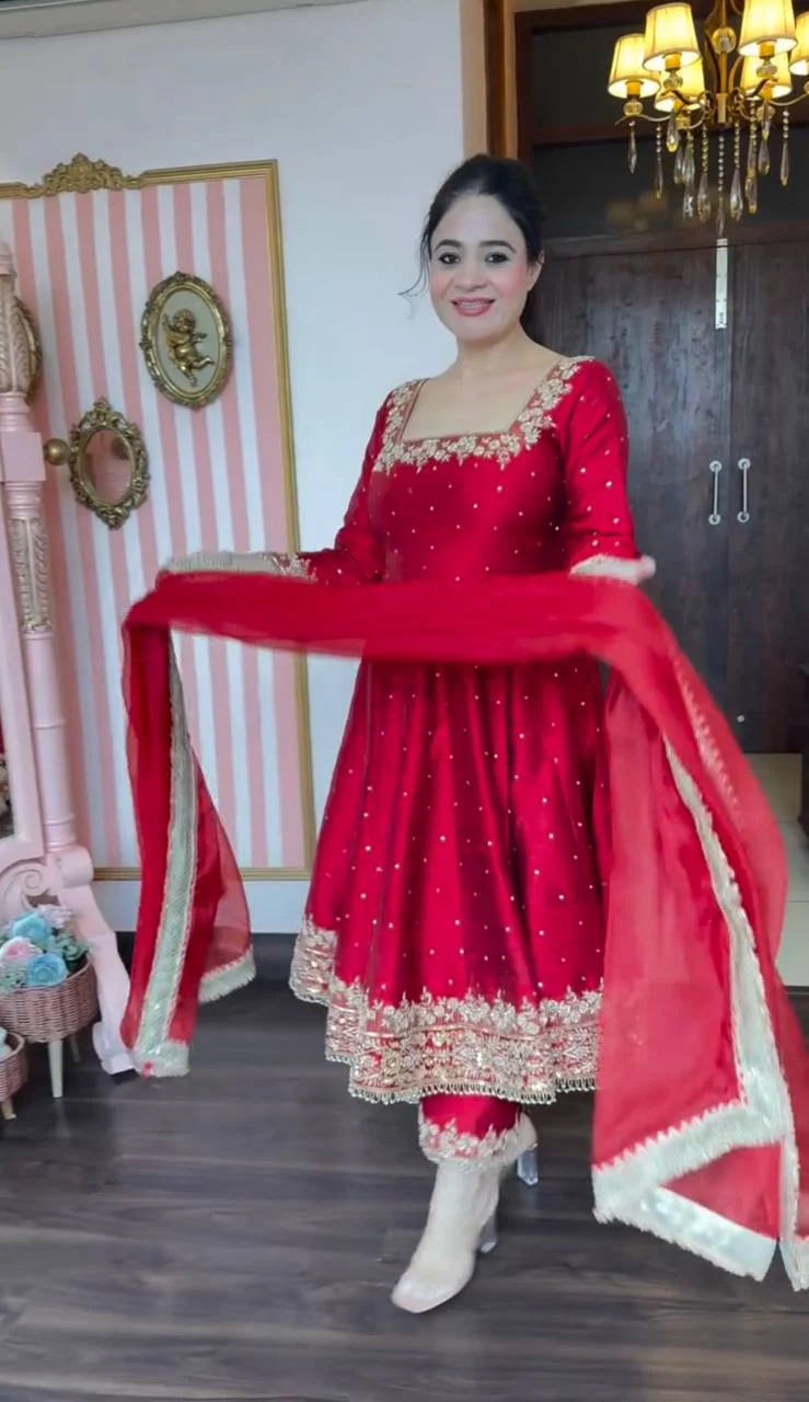 New Party Wear Look Pur Vichitra Silk Anarkali Gown - Image 6