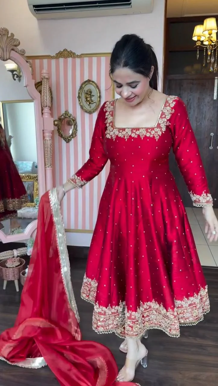 New Party Wear Look Pur Vichitra Silk Anarkali Gown - Image 7