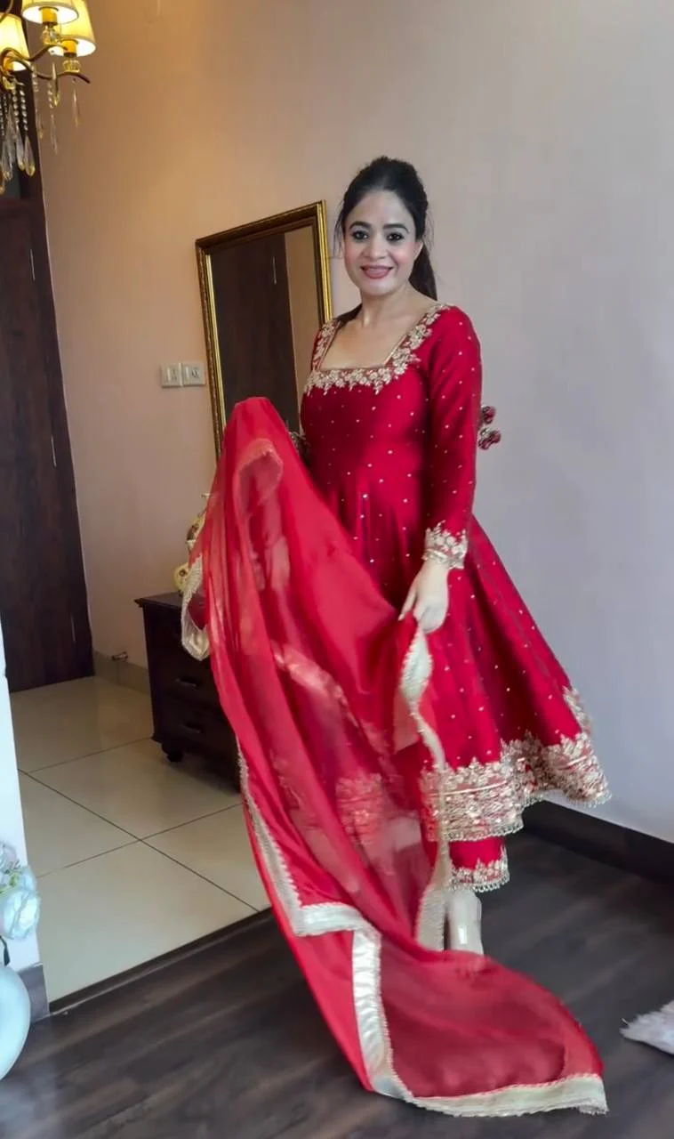 New Party Wear Look Pur Vichitra Silk Anarkali Gown - Image 8