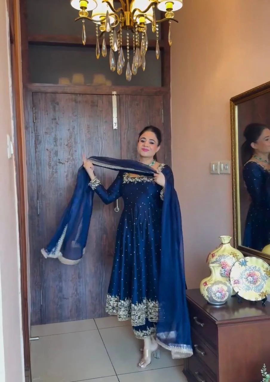 New Party Wear Look Pur Vichitra Silk Anarkali Gown - Image 9