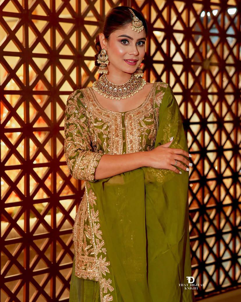 Olive Green & Fuchsia Pink Gharara Suits - Image 3