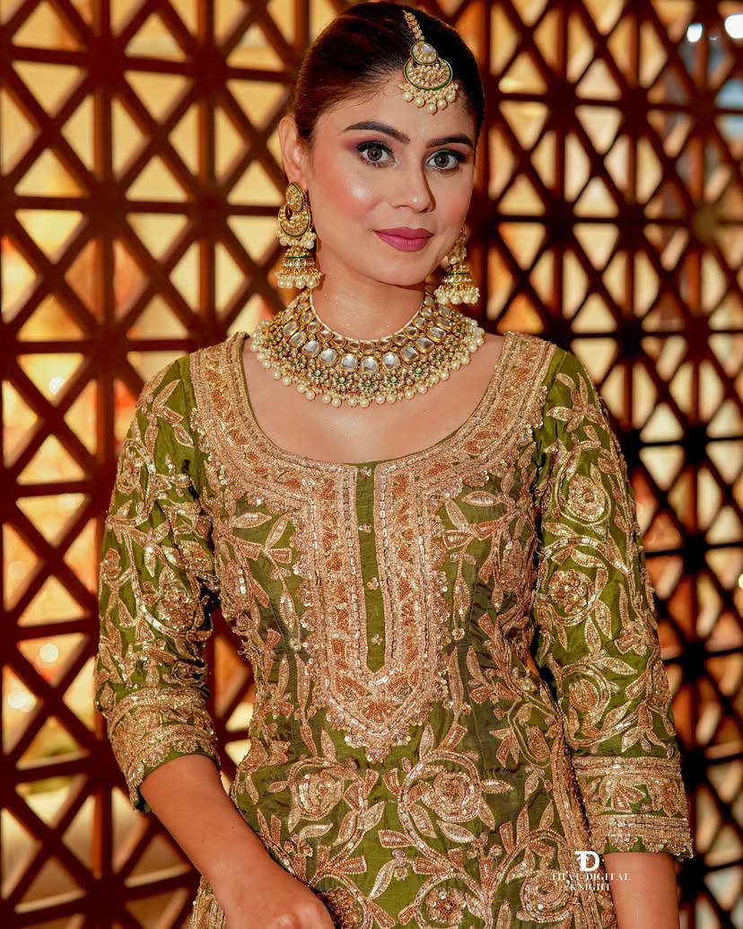 Olive Green & Fuchsia Pink Gharara Suits - Image 4