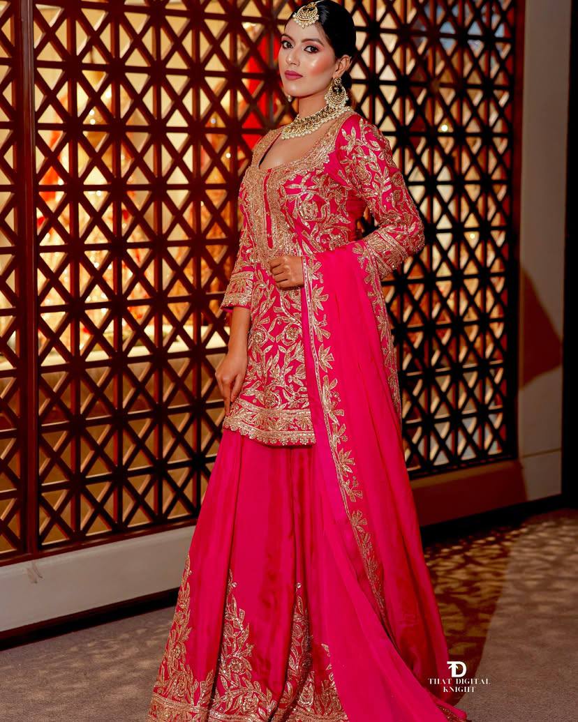 Olive Green & Fuchsia Pink Gharara Suits - Image 6