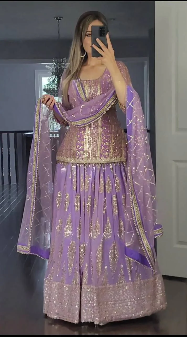 Purple Colour Party Wear Look Top Lehenga and Dupatta With Heavy Embroidery Work Set - Image 3