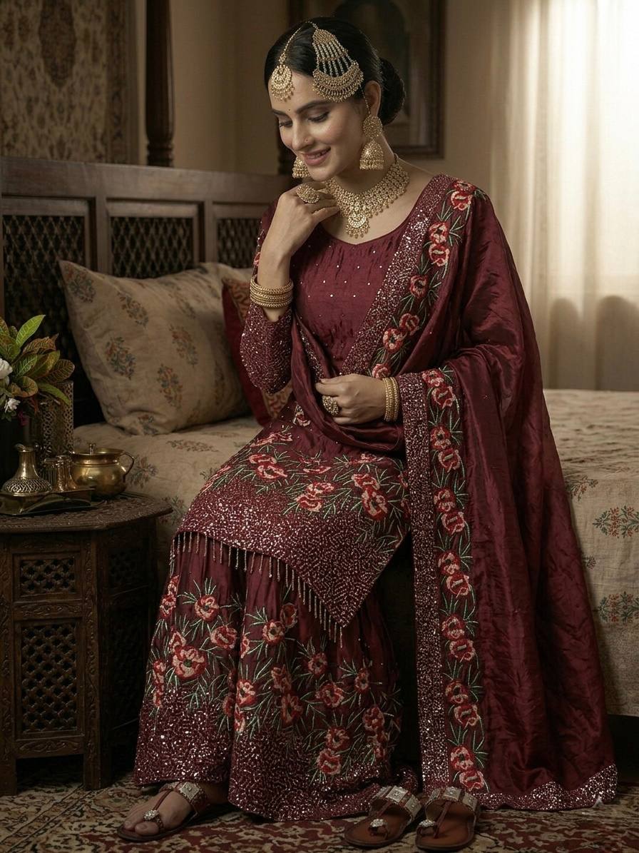 Radiant Rose Embroidered Ethnic Ensemble - Image 12