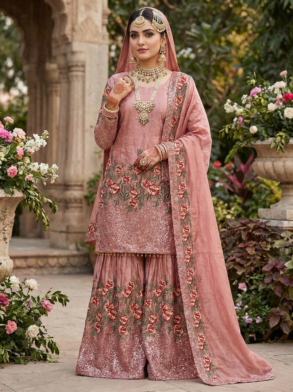 Radiant Rose Embroidered Ethnic Ensemble - Image 3