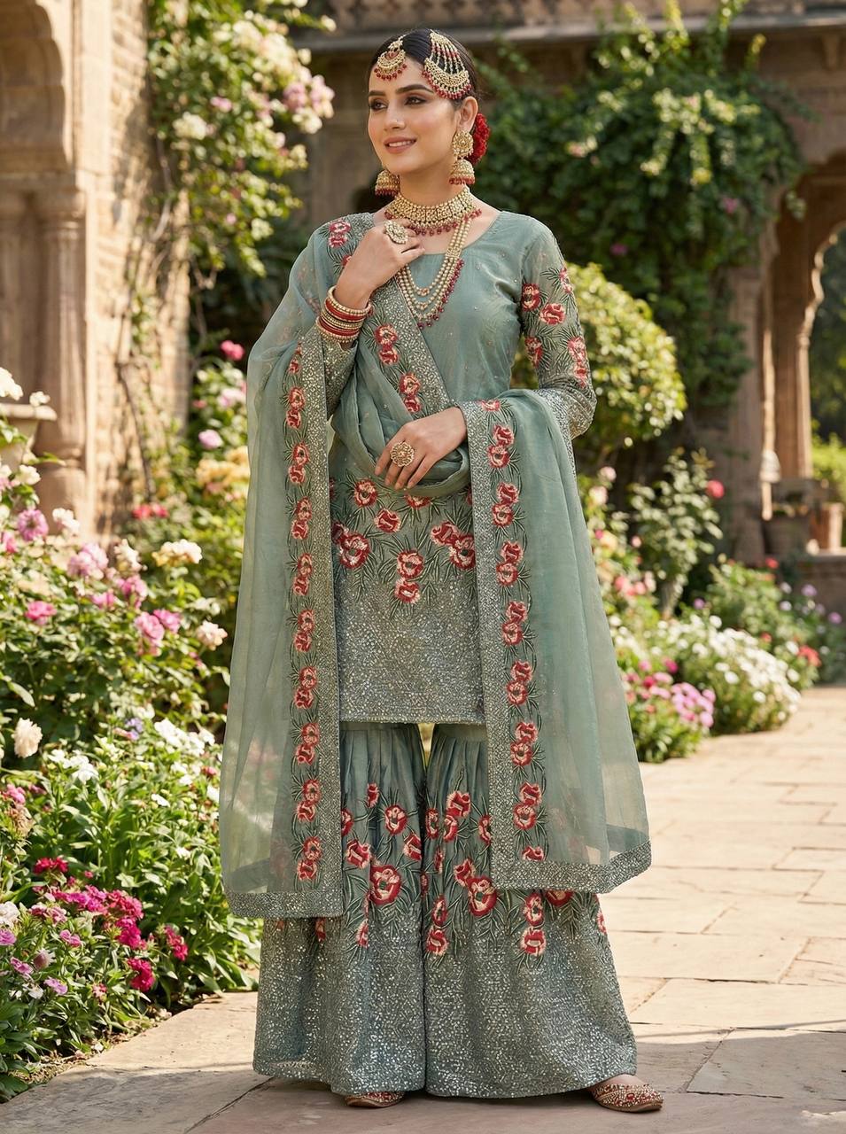 Radiant Rose Embroidered Ethnic Ensemble - Image 5