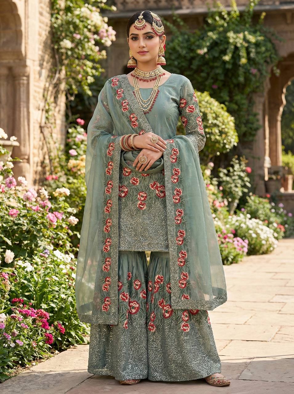 Radiant Rose Embroidered Ethnic Ensemble - Image 6