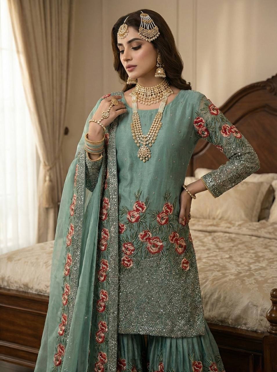 Radiant Rose Embroidered Ethnic Ensemble - Image 7