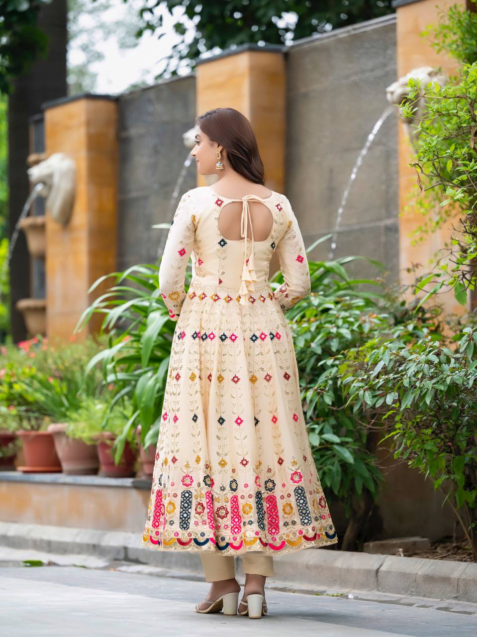 Timeless Beige Anarkali Ensemble - Image 10
