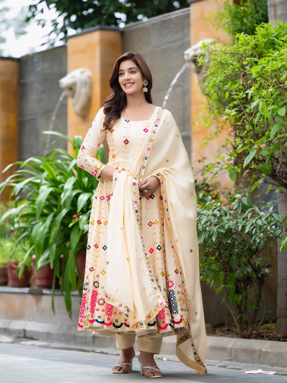 Timeless Beige Anarkali Ensemble - Image 6