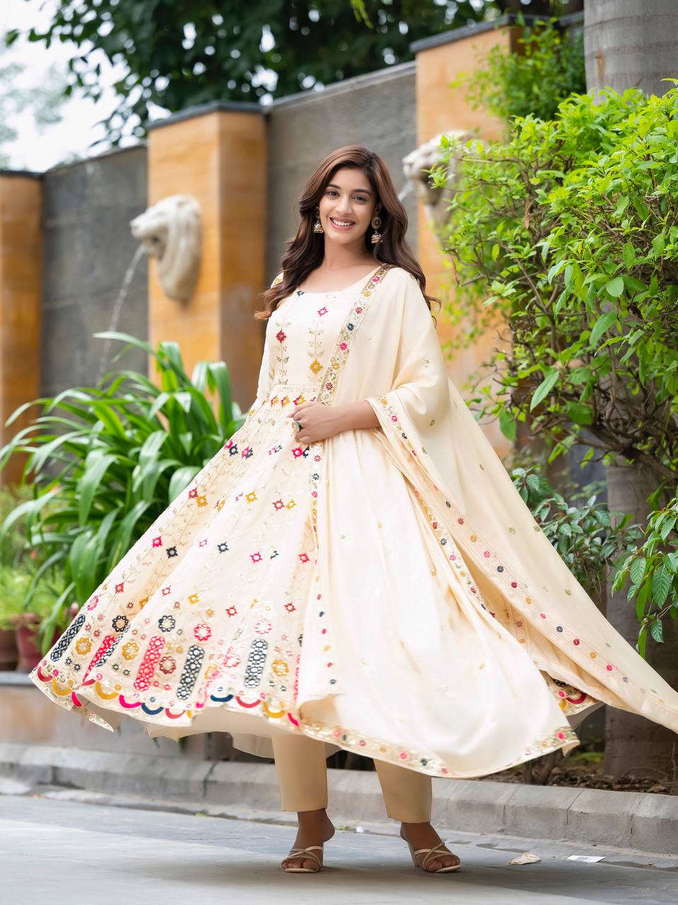 Timeless Beige Anarkali Ensemble - Image 7