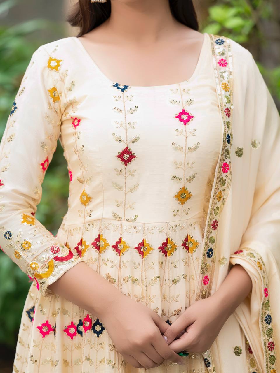 Timeless Beige Anarkali Ensemble - Image 8