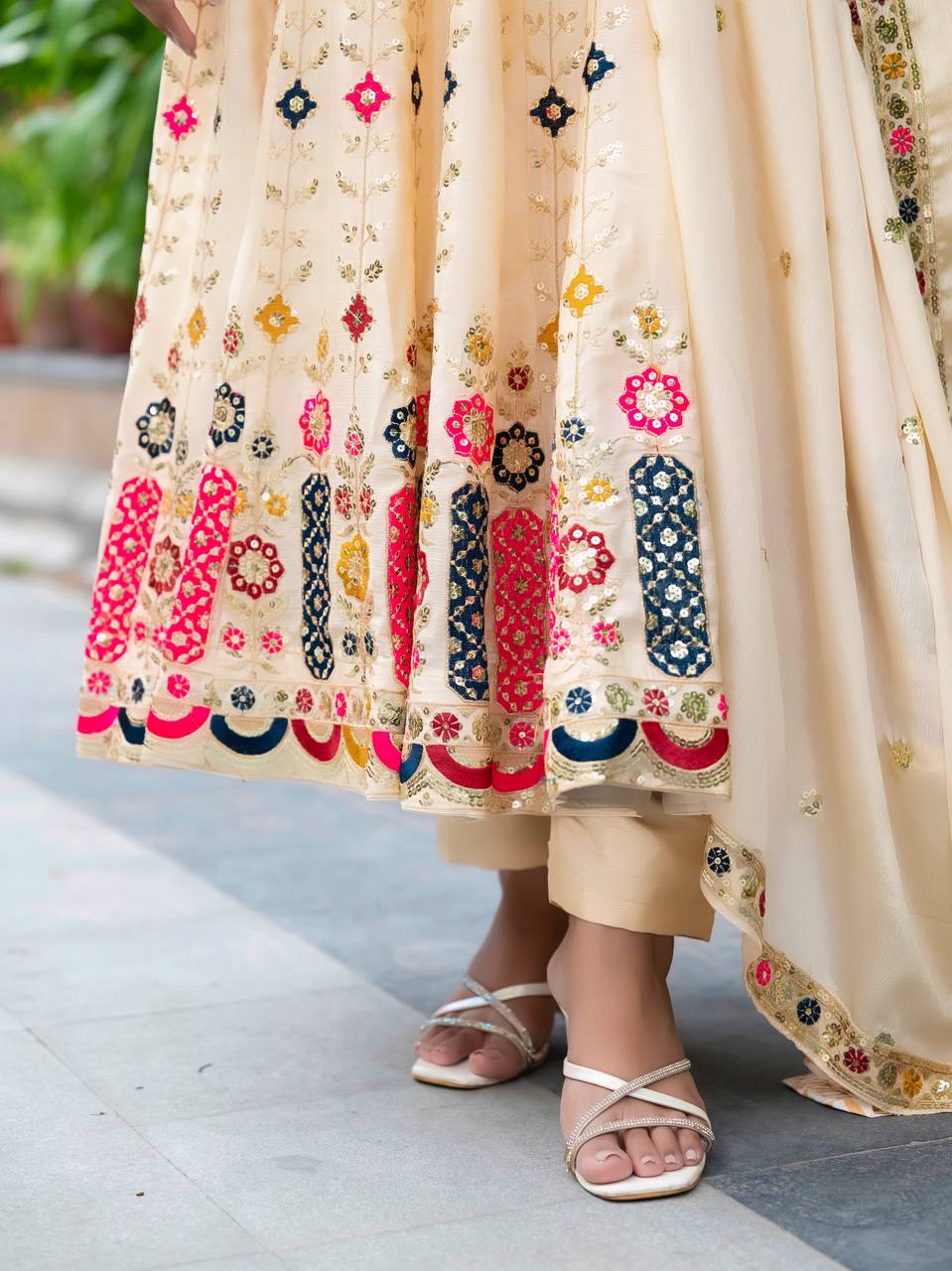 Timeless Beige Anarkali Ensemble - Image 9